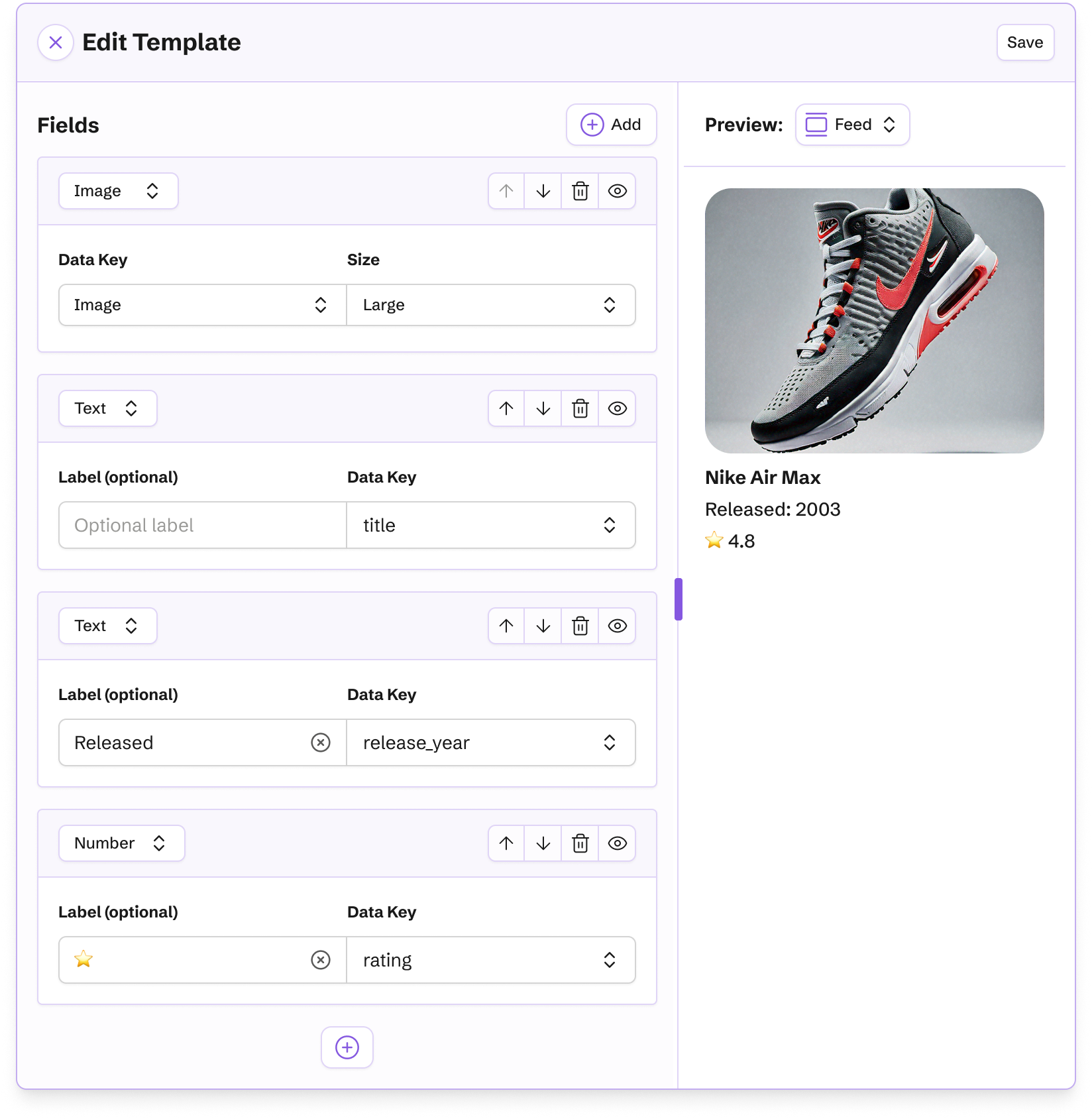 Edit query template dialog for customizing request parameters and format