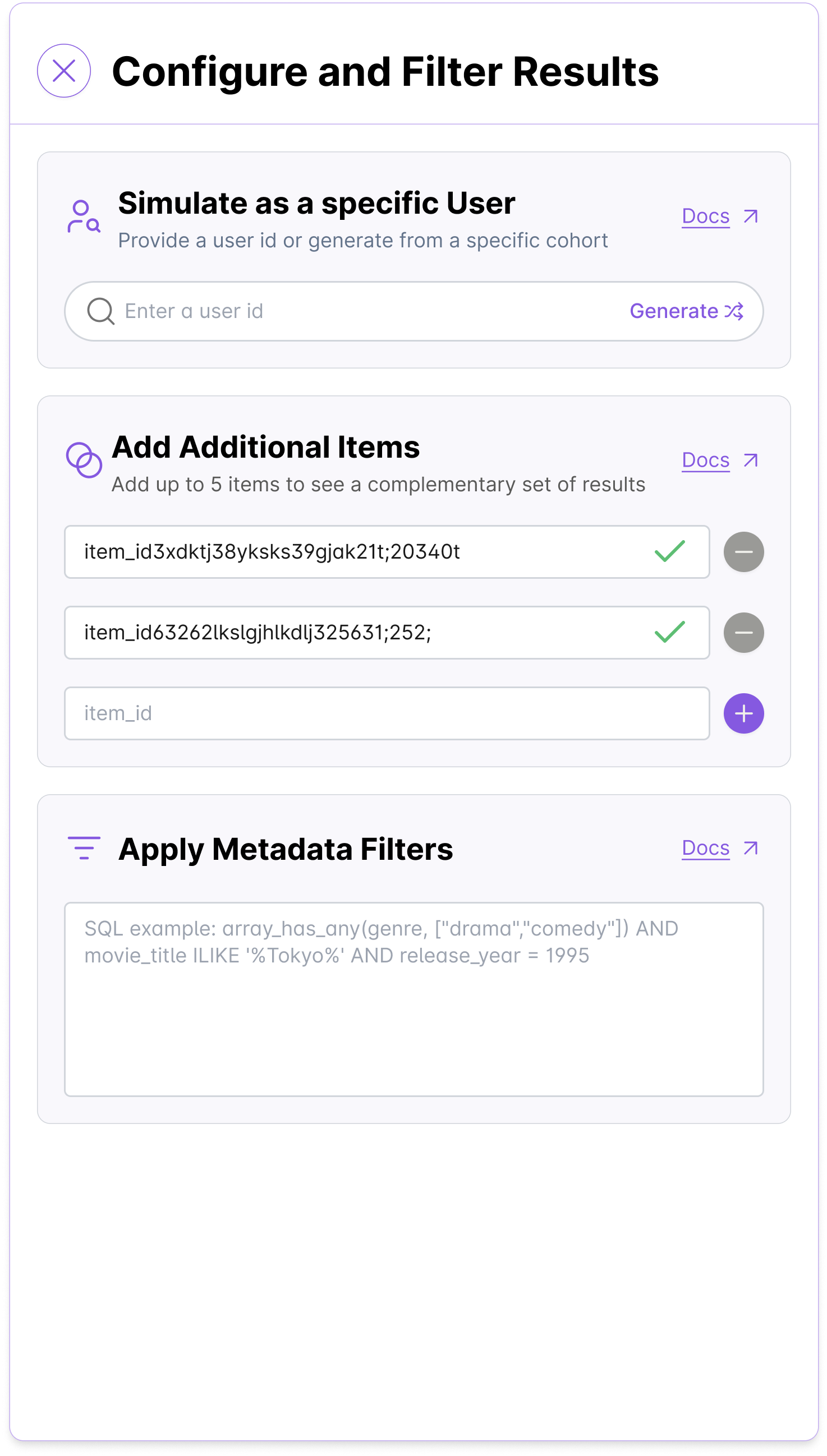 Configuing complimentary item results