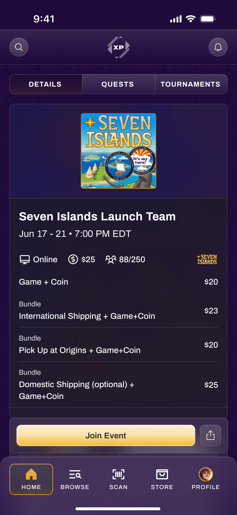 Event details and ticket bundles on mobile