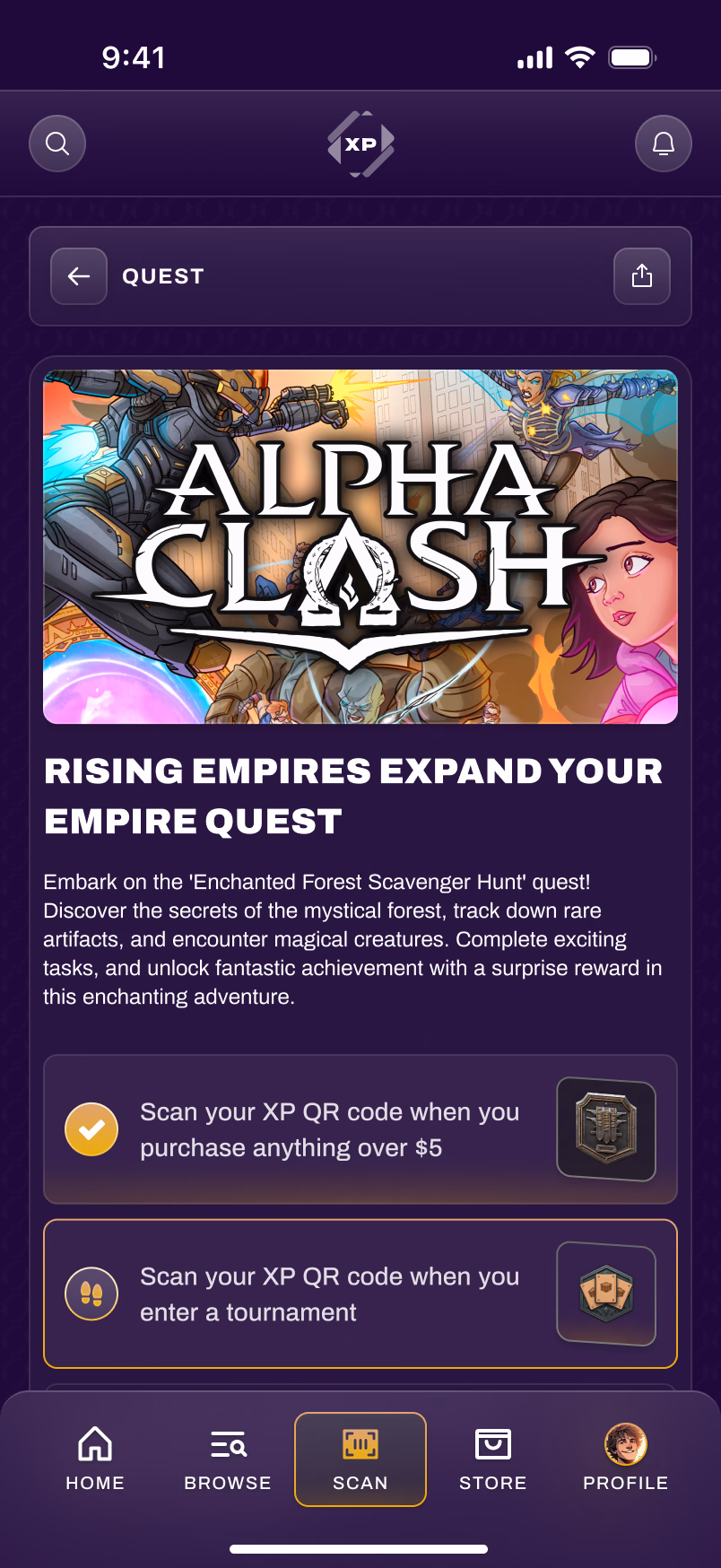 A quest and its steps on mobile, with completed steps checked off